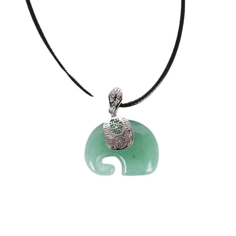 Green Jade Elephant Pendant Choker Necklace