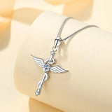 925 Silver Zircon Angel Wings Pendant Necklace Wedding Party Gift