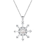 925 Sterling Silver Zircon Pearl Snowflake Necklace