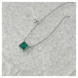 925 Silver Necklace w/ Simulated Emerald - Fine Jewelry
