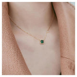 925 Silver Necklace w/ Simulated Emerald - Fine Jewelry
