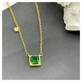 925 Silver Necklace w/ Simulated Emerald - Fine Jewelry