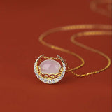 S925 Silver Inlaid Jade Moon Pendant Necklace