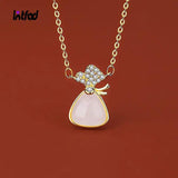 S925 Silver Necklace with Natural Hotan Jade Purse Pendant