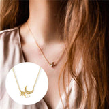 Opal Star Moon Pendant Necklace Sterling Silver Clavicle Accessory