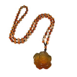 Natural Jade Carved Agate Peony Pendant Necklace Gemstone Jewelry Gift