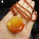 Natural Jade Carved Agate Peony Pendant Necklace Gemstone Jewelry Gift