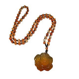 Natural Jade Carved Agate Peony Pendant Necklace Gemstone Jewelry Gift