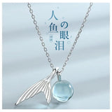 S925 Clavicle Necklace Sterling Silver Fish Tail Pendant Mermaid Tears Crystal