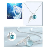 S925 Clavicle Necklace Sterling Silver Fish Tail Pendant Mermaid Tears Crystal