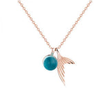 S925 Clavicle Necklace Sterling Silver Fish Tail Pendant Mermaid Tears Crystal