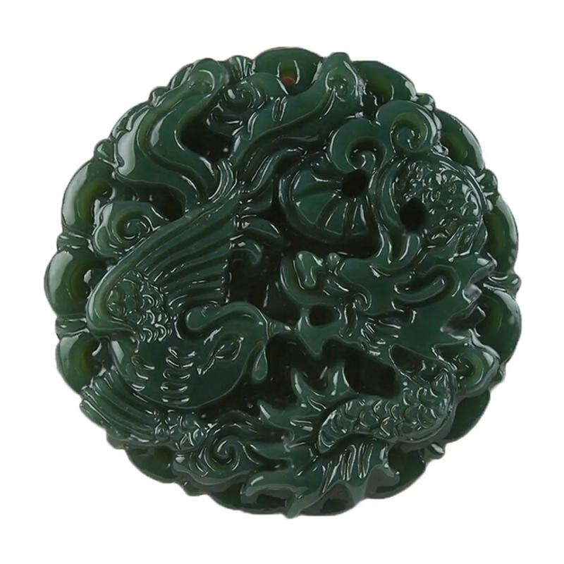 Green Jade Hand Dragon Phoenix Pendant Necklace Women Mens Gemstone Jewelry
