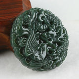 Green Jade Hand Dragon Phoenix Pendant Necklace Women Mens Gemstone Jewelry