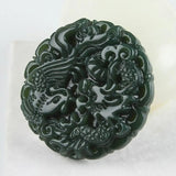 Green Jade Hand Dragon Phoenix Pendant Necklace Women Mens Gemstone Jewelry