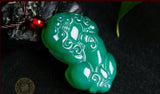 Green Chalcedony Carved Pixiu Pendant Necklace for Wealth