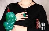 Green Chalcedony Carved Pixiu Pendant Necklace for Wealth