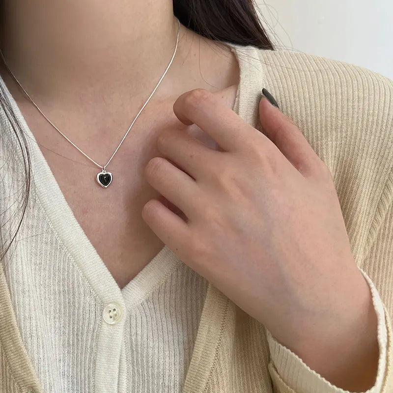 925 Silver Agate Heart Pendant Necklace for Women