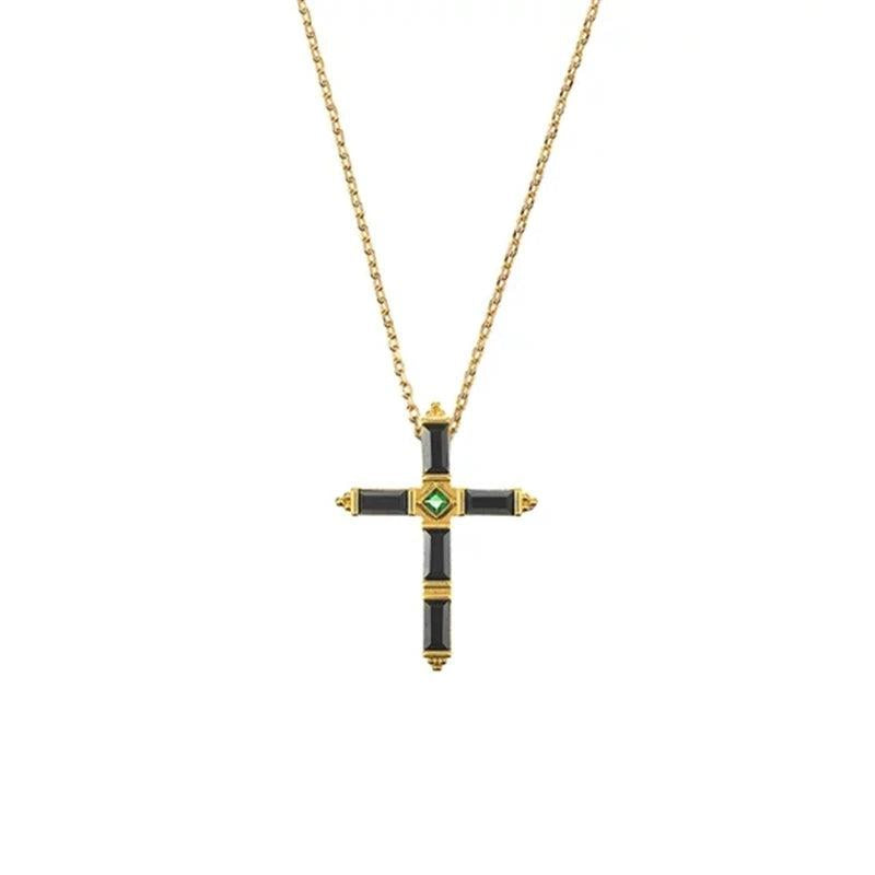 925 Silver Cross Pendant Necklace Long Chain with Crystal Zircon