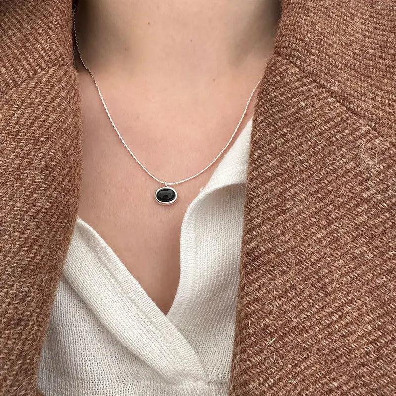 925 Silver Oval Agate Pendant Necklace Classic Jewelry