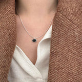 925 Silver Oval Agate Pendant Necklace Classic Jewelry