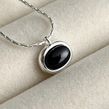 925 Silver Oval Agate Pendant Necklace Classic Jewelry