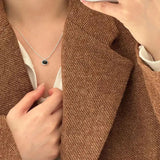 925 Silver Oval Agate Pendant Necklace Classic Jewelry