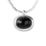 925 Silver Oval Agate Pendant Necklace Classic Jewelry