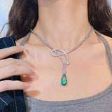 Green Zircon Water Drop Pendant Necklace