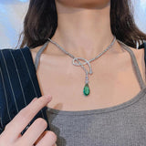 Green Zircon Water Drop Pendant Necklace