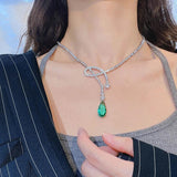 Green Zircon Water Drop Pendant Necklace