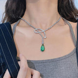 Green Zircon Water Drop Pendant Necklace