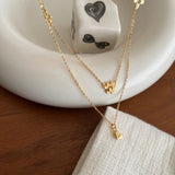 925 Silver Double Layer Flower Heart Pendant Necklace Small Petals