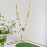 925 Silver Double Layer Flower Heart Pendant Necklace Small Petals