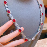 Silver Ruby Stone Torques Chains Necklace for Women Banquet Wedding