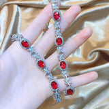Silver Ruby Stone Torques Chains Necklace for Women Banquet Wedding