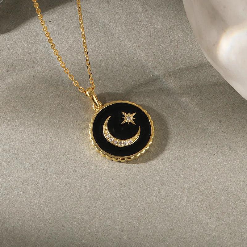 925 Silver Star Moon Zircon Pendant Necklace Gear Temperament