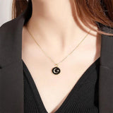 925 Silver Star Moon Zircon Pendant Necklace Gear Temperament