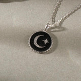 925 Silver Star Moon Zircon Pendant Necklace Gear Temperament