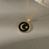 925 Silver Star Moon Zircon Pendant Necklace Gear Temperament