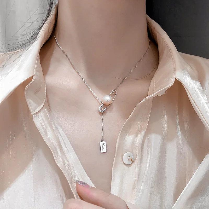 Sterling Silver Tide Pearl Clavicle Chain Necklace for Women