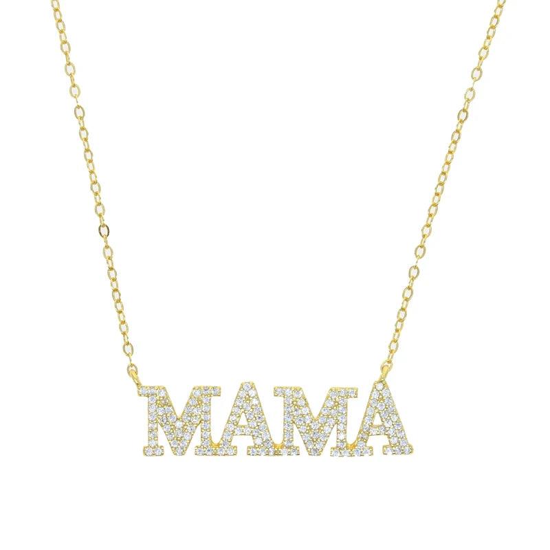 925 Silver MAMA Charm Necklace CZ Choker Mother's Gift