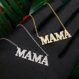 925 Silver MAMA Charm Necklace CZ Choker Mother's Gift