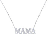 925 Silver MAMA Charm Necklace CZ Choker Mother's Gift
