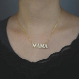 925 Silver MAMA Charm Necklace CZ Choker Mother's Gift