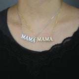 925 Silver MAMA Charm Necklace CZ Choker Mother's Gift