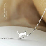 Cat Curved Necklace 925 Silver Student Clavicle Chain