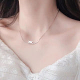 Cat Curved Necklace 925 Silver Student Clavicle Chain