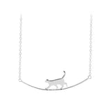 Cat Curved Necklace 925 Silver Student Clavicle Chain
