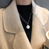 925 Silver Retro Letter Round Card Necklace
