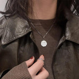 925 Silver Retro Letter Round Card Necklace